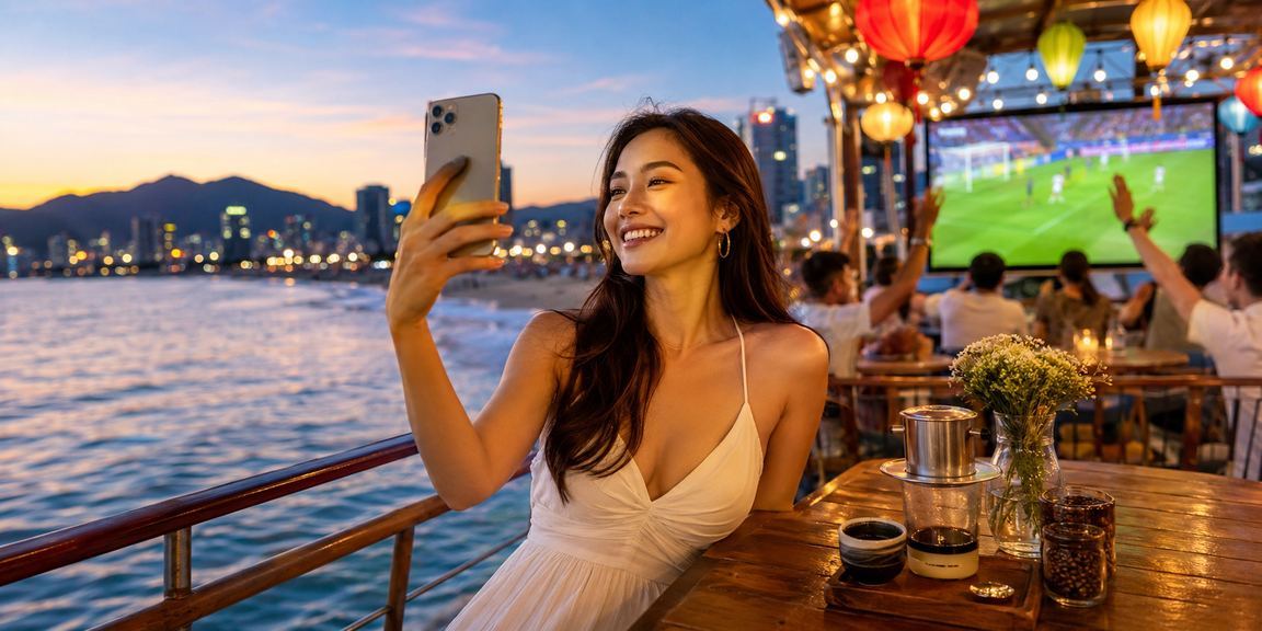 Người hâm mộ bóng đá Đà Nẵng thảo luận kèo cược và theo dõi trận đấu tại quán cà phê